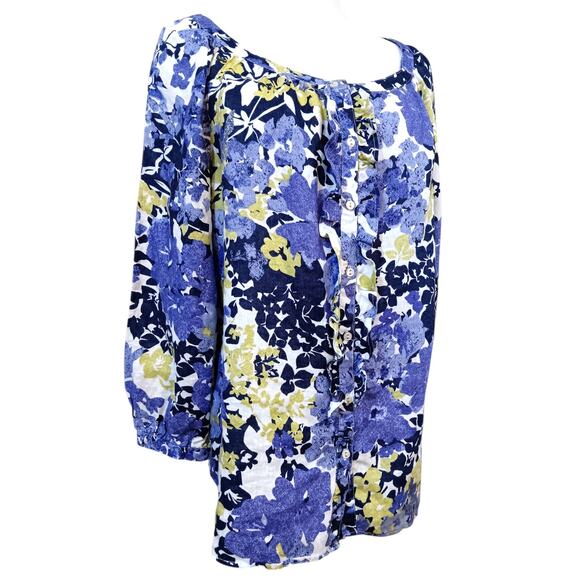 CHARTER CLUB 100% Linen Floral Tunic Top Blouse 14‎ XL Watercolors Flowy Comfort - Picture 2 of 8